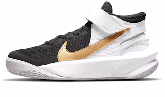 (Youth) Nike Team Hustle D10 FlyEase 'Black White Metallic Gold' DD7303-002 (Youth) Nike Team Hustle D10 FlyEase 'Black White Metallic Gold' DD7303-002
