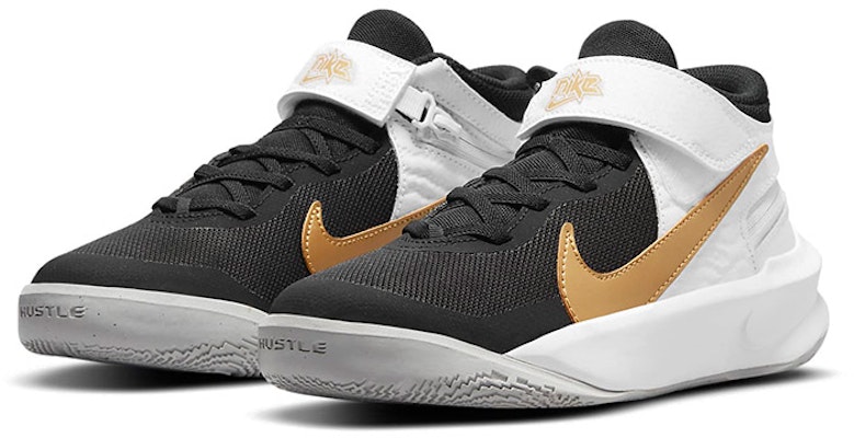 (Youth) Nike Team Hustle D10 FlyEase 'Black White Metallic Gold' DD7303-002 Lookbook (Youth) Nike Team Hustle D10 FlyEase 'Black White Metallic Gold' DD7303-002