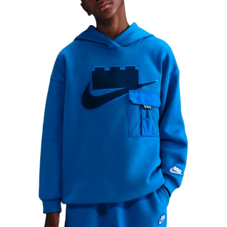 (Youth) Nike x LEGO Hoodie Collection Oversized Fleece Logo Youth Pullover. HV6732-470