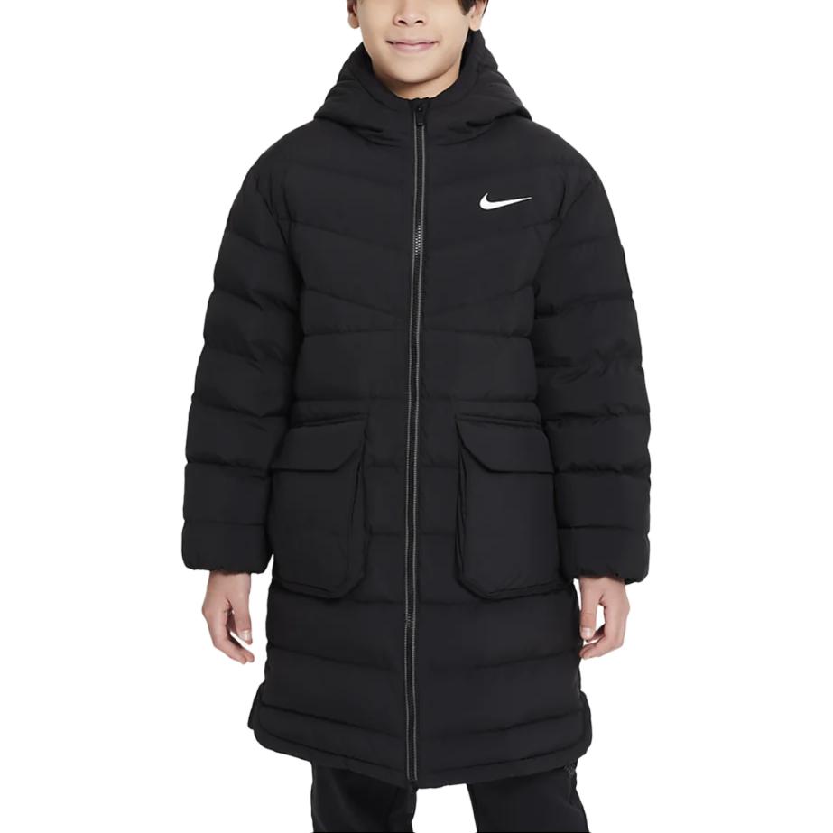 (Youth) Nike Youth Hooded Mid-Length Down Jacket Black Comfortable Windproof Warm HV1600-010