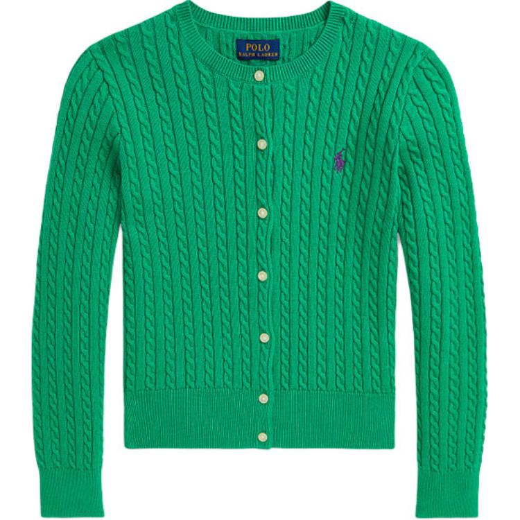 (Youth) Polo Ralph Lauren Green Cable Knit Crewneck Sweater SS24 Youth Standard Fit. CWPOSWEG6820495-300
