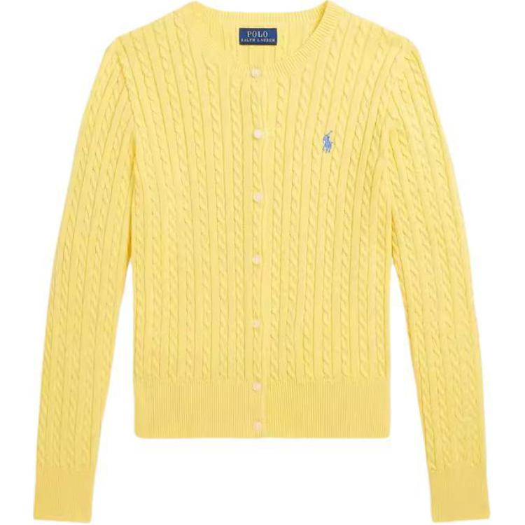 (Youth) Polo Ralph Lauren SS24 Youth Cotton Cable Knit Cardigan Yellow Oasis Classic Style. CWPOSWEG6820434-700