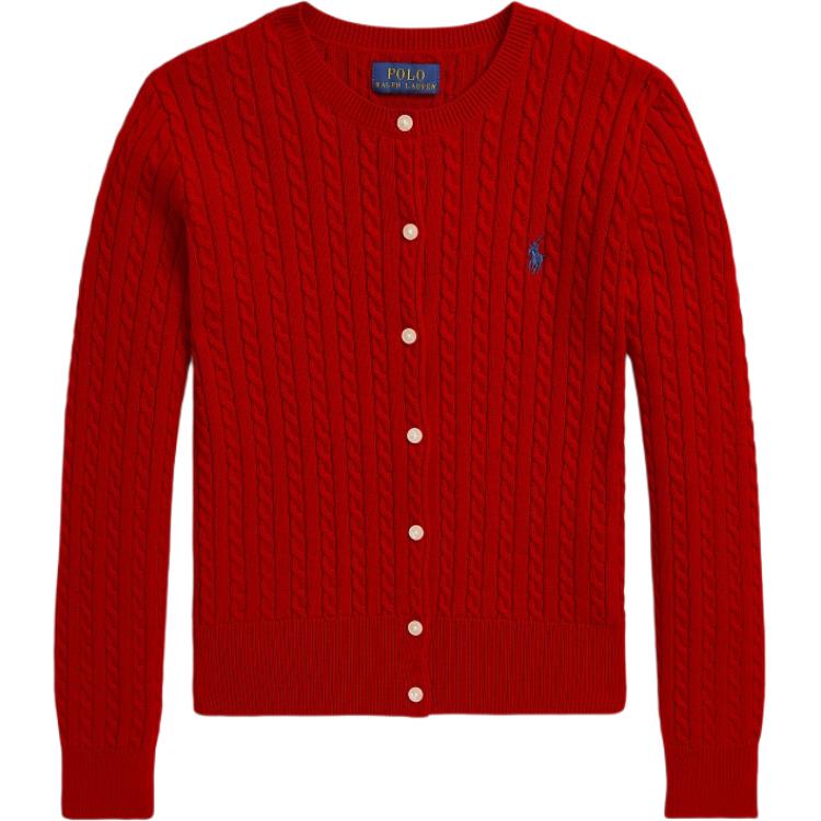 (Youth) Polo Ralph Lauren Youth Cable Knit Cotton Sweater Red with Embroidered Pony Logo. CWPOSWEG6820485-600