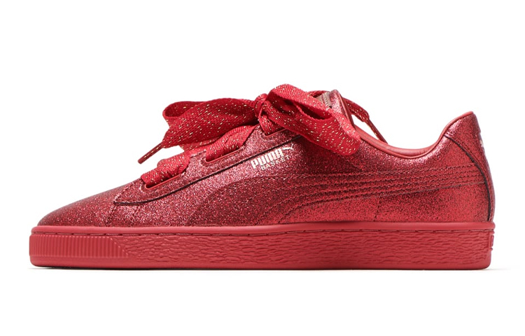 (Youth) Puma Basket Heart Silver Low Sneakers Red 367630-01