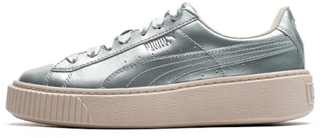 (Youth) Puma Basket Platform Metal Sneakers Silver 366031-01 (Youth) Puma Basket Platform Metal Sneakers Silver 366031-01