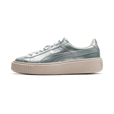 (Youth) Puma Basket Platform Metal Sneakers Silver