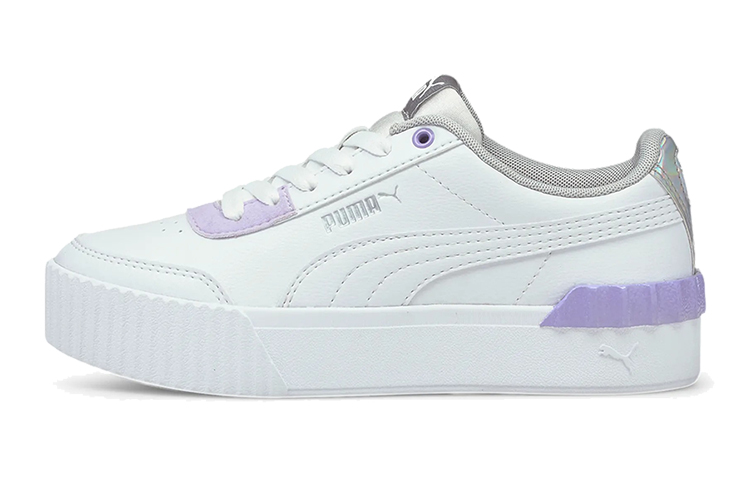 (Youth) Puma Carina Lift Shine Casual Board Shoes White/Purple 380552-01