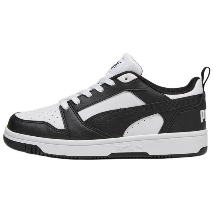 (Youth) Puma Rebound v6 Retro Low-Top Casual Sneakers White Black. 393833-01
