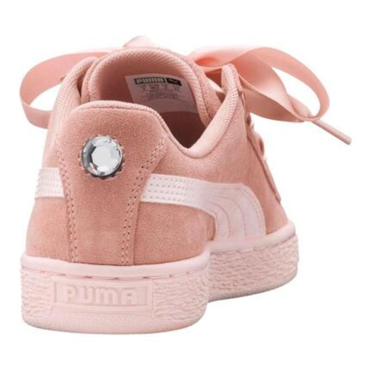 Shop 大童 PUMA Suede Heart Jewel 低幫 兒童板鞋 桃粉緞帶
