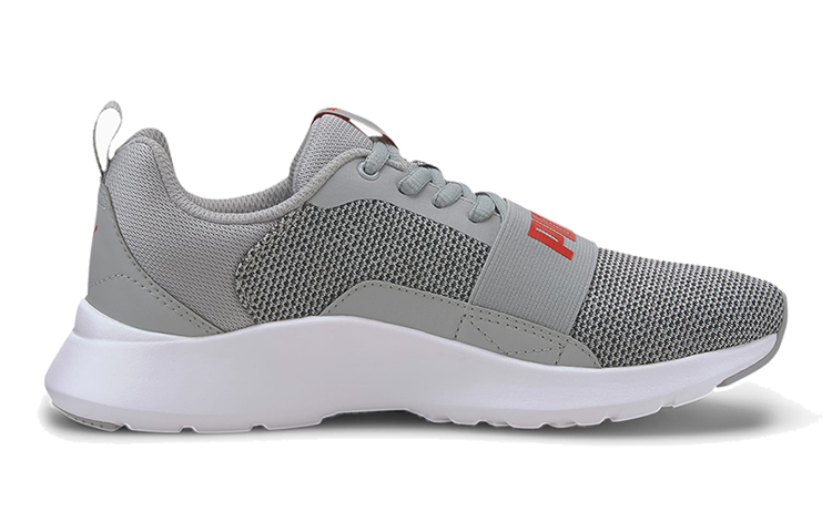 Order (JR) プーマ Wired ニット ローカット ランニングシューズ 白/グレー 367381-10