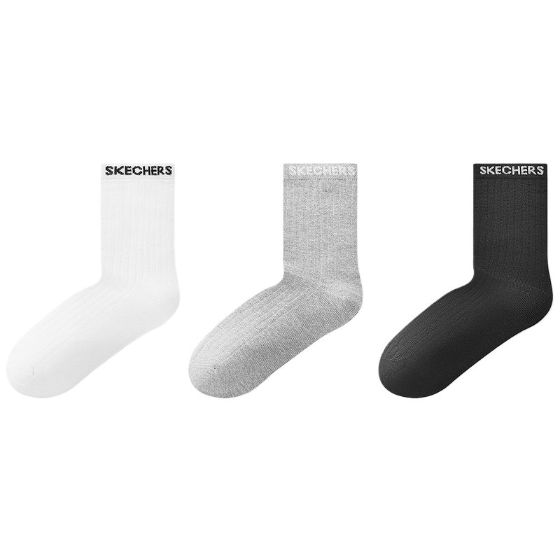 (Youth) Skechers  Antibacterial Mid-Calf Sports Socks - Non-Slip & Odor Resistant (3 Pairs) L425M109-02KZ