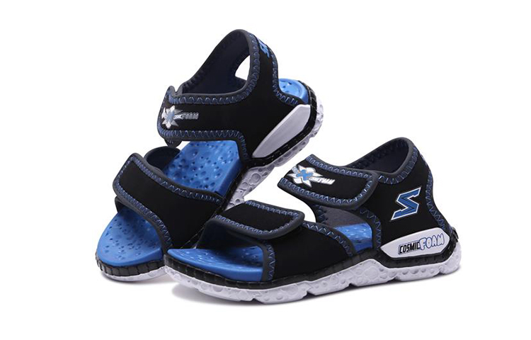 Lookbook (JR) Skechers Astrozoid 'Hitam Biru Velcro' 97520L-BKRY