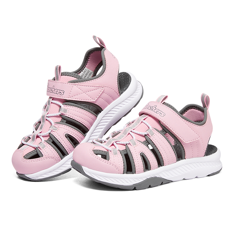 Lookbook (Youth) Skechers C-Grip Sandal 'Pink Grey Velcro' 303025L-PKGY