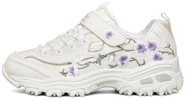 (Youth) Skechers D'Lites Low 'Plum Blossom Embroidery' 302507L-WHT (Youth) Skechers D'Lites Low 'Plum Blossom Embroidery' 302507L-WHT