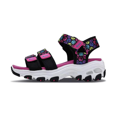 (Youth) Skechers D'Lites Sandal 'Black Rainbow Velcro'