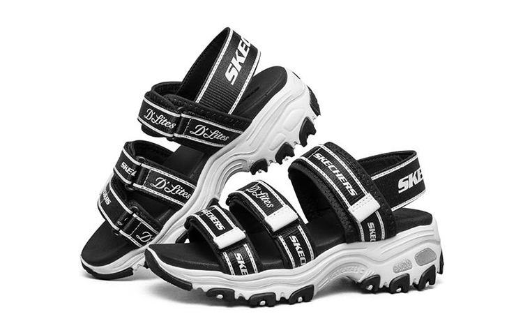 Lookbook (Youth) Skechers Dlites Sandals 'Black White' 664167L-BLK