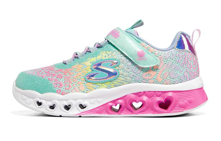 (Youth) Skechers Flutter Heart Lights 'Green Multicolor' 302314L-TQMT