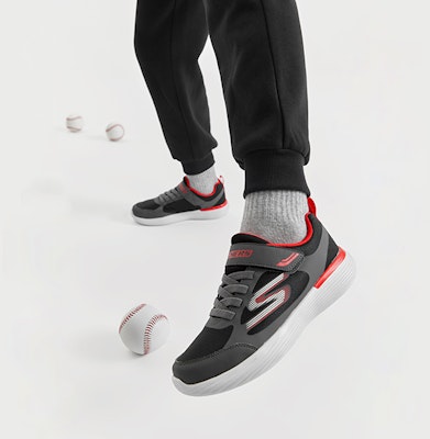 (Youth) Skechers Go Run 400 V2 'Grey Red Black' 405104L-BKRD 3