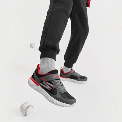 (Youth) Skechers Go Run 400 V2 'Grey Red Black' 405104L-BKRD 2