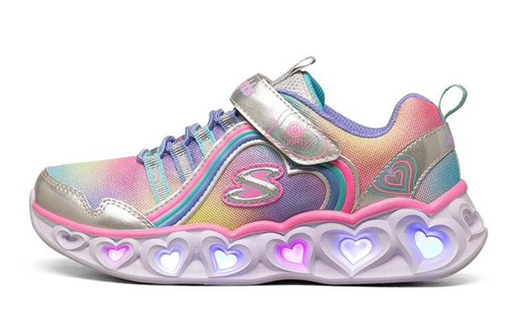 (Youth) Skechers Heart Lights 'Silver Pink' 302308L-SMLT