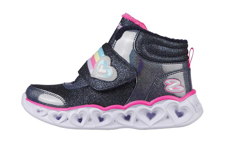 (Youth) Skechers Heart Lights High Top 'Black Flash' 302669L-NVPK