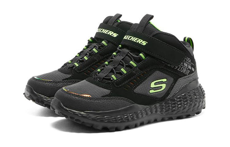Lookbook 大童 Skechers Monster 高筒 兒童跑步鞋 黑綠
