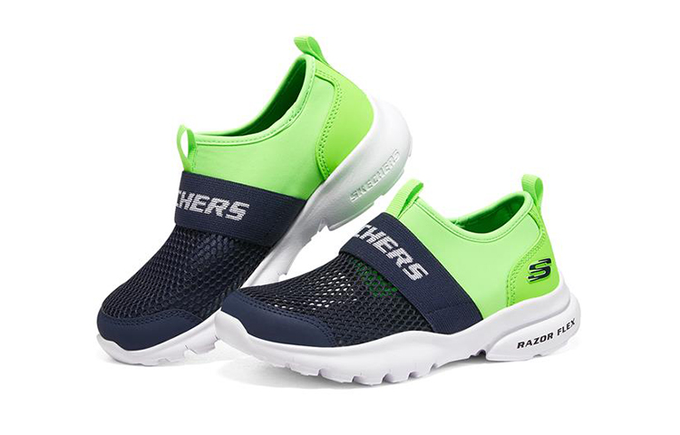 Lookbook (Youth) Skechers Razor Flex 'Black Green' 403776L-NVLM