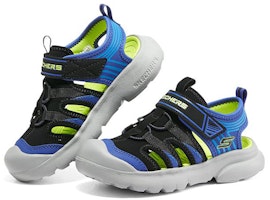 大童 Skechers Razor Rush 魔術貼包頭涼鞋 黑藍黃 Lookbook 大童 Skechers Razor Rush 魔術貼包頭涼鞋 黑藍黃