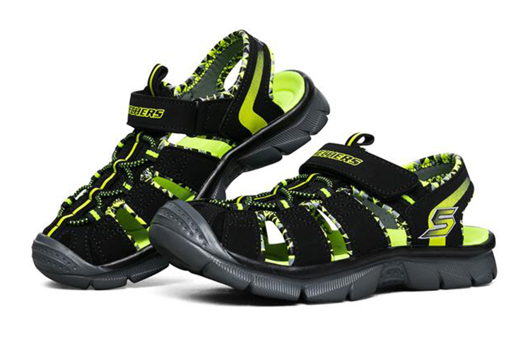 Lookbook (Youth) Skechers Relix Sandal 'Black Green' 92189L-BKLM