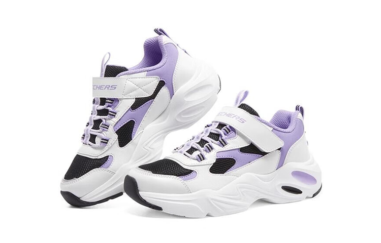 Lookbook (JR) Sepatu Olahraga Skechers 'Putih Hitam Ungu' 303901L-WBPR