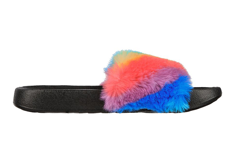 Order (Youth) Skechers Sunny Slides-Fuzzy Steps 'Black Multicolor' 302991L-BKMT