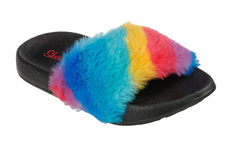 Lookbook (Youth) Skechers Sunny Slides-Fuzzy Steps 'Black Multicolor' 302991L-BKMT