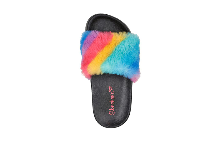 Shop (Youth) Skechers Sunny Slides-Fuzzy Steps 'Black Multicolor' 302991L-BKMT