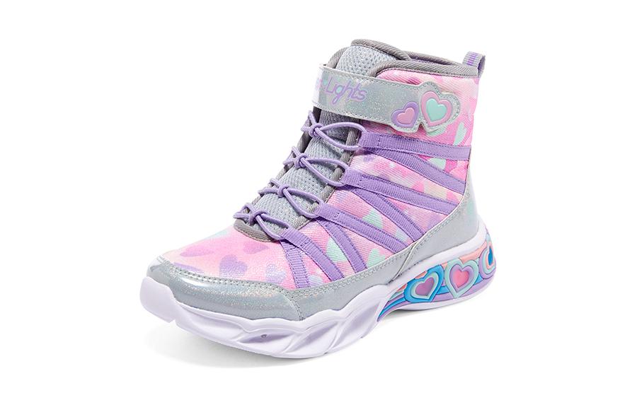 Lookbook 大童 Skechers Sweetheart Lights 耐磨減震 兒童休閒鞋 紫灰色