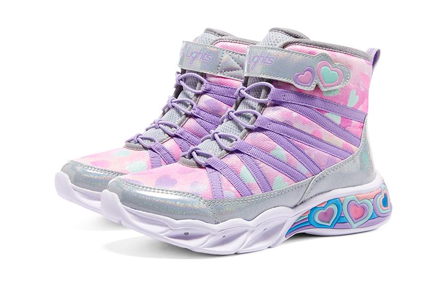 Shop 大童 Skechers Sweetheart Lights 耐磨減震 兒童休閒鞋 紫灰色