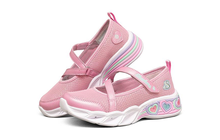 Lookbook 兒童 Skechers Sweetheart lights 魔術貼閃燈跑步鞋 粉紅色