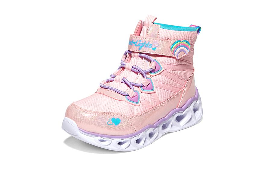 Lookbook 大童 Skechers Heart Lights 防踢減震 兒童休閒鞋 粉紅多彩色