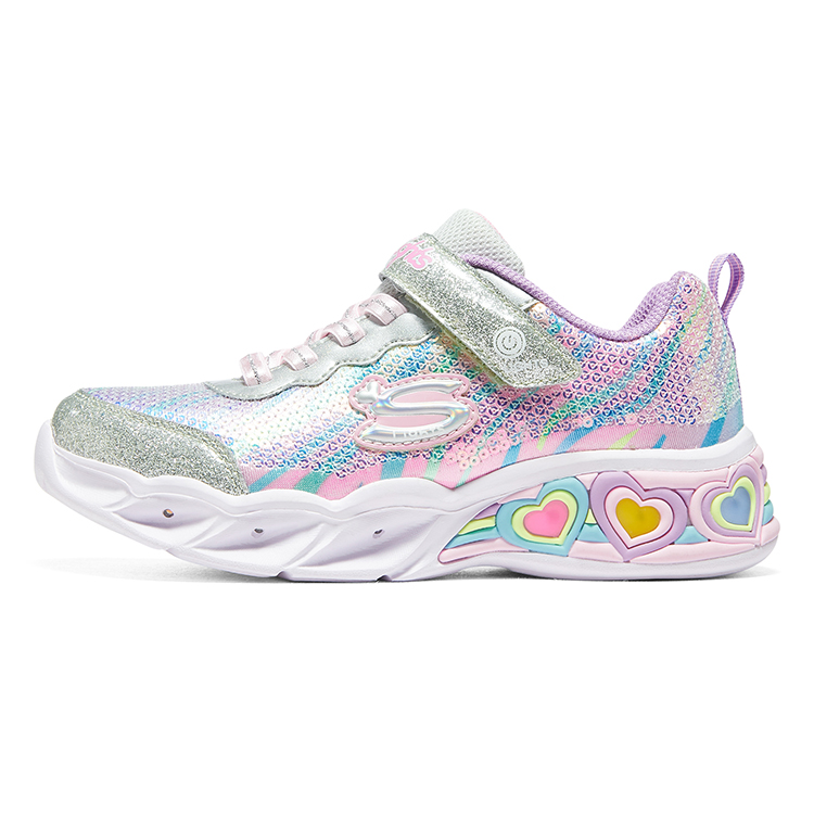(Youth) Skechers Sweetheart lights 'Silver Rainbow' 302313L-SMLT