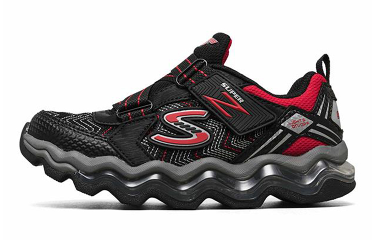 (Youth) Skechers Turbowave Non-Slip Wear-resistant Low Tops Sports Shoe Black Red 90736L-BKRD