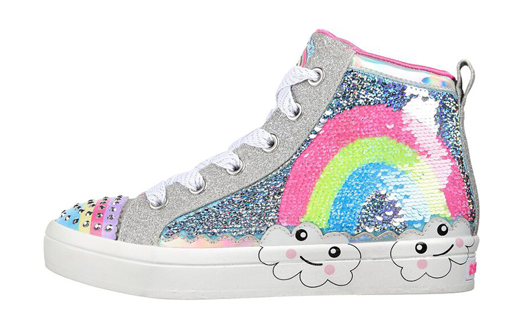 (Youth) Skechers Twinkle Toes: Twinkle Sparks 'Rainbow Shines Grey Pink'