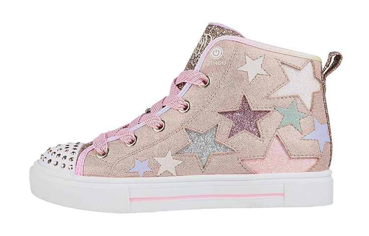 (Youth) Skechers Twinkle Toes: Twinkle Sparks 'Star Glitz Grey Pink White' 314792L-GDMT