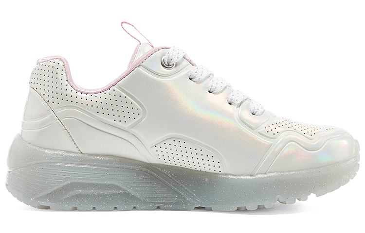 Order 兒童 Skechers 女孩 減震耐磨 低幫 兒童板鞋 白色/銀色