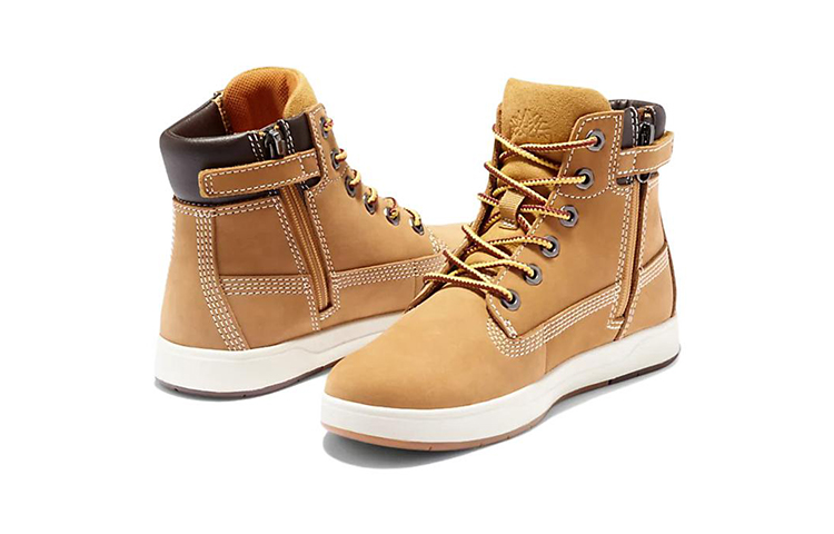 Shop 大童 Timberland添柏嵐 Davis Square 休閒 防滑耐磨 高筒 兒童板鞋 土黃色