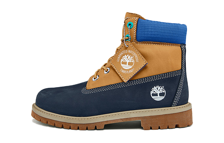 (Youth) Timberland Premium 6 Inch Waterproof Boots 'Wheat Blue Navy' A2F3U