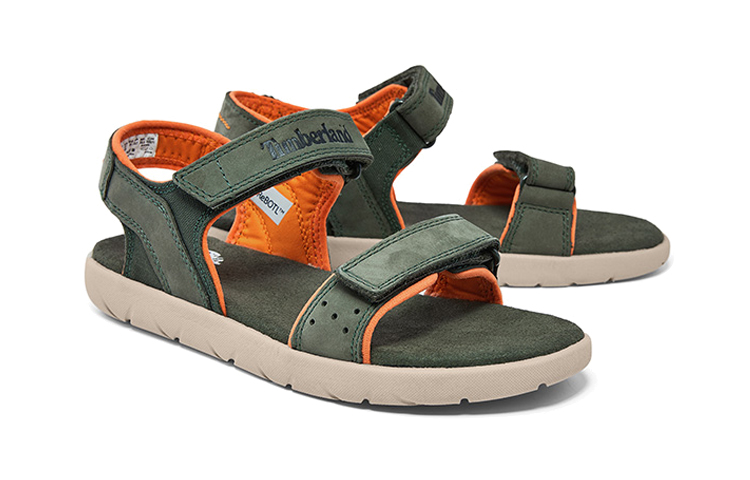 Shop 大童 Timberland添柏瀾 魔術貼 簡約休閒耐磨涼鞋 墨綠色