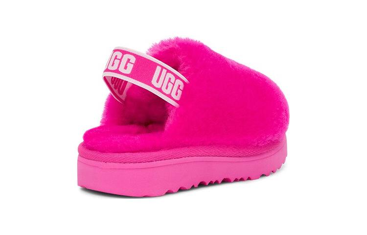 Lookbook 兒童 UGG 羊毛皮 圓頭鬆緊帶 兒童涼鞋 玫瑰紅色