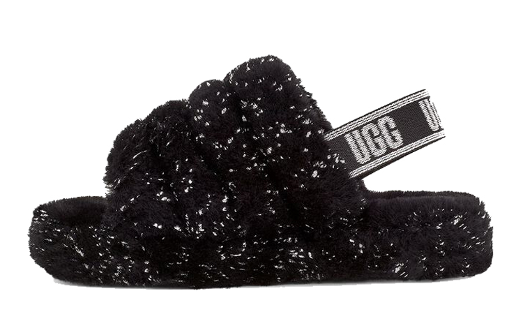 (Youth) UGG Fluff Yeah Slide 'Metallic Black Sparkle' 1125380K-BLK