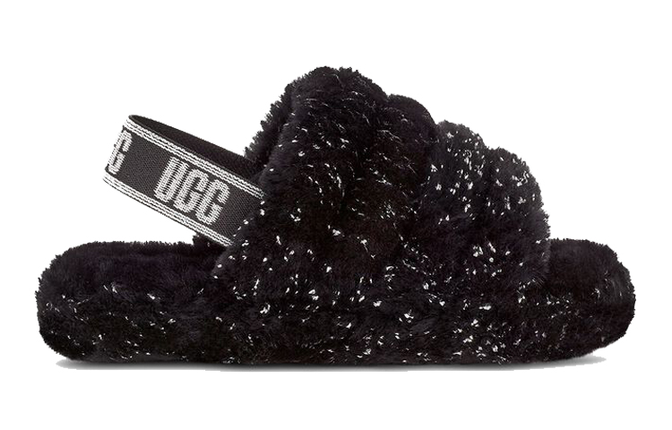 Order (Youth) UGG Fluff Yeah Slide 'Metallic Black Sparkle' 1125380K-BLK