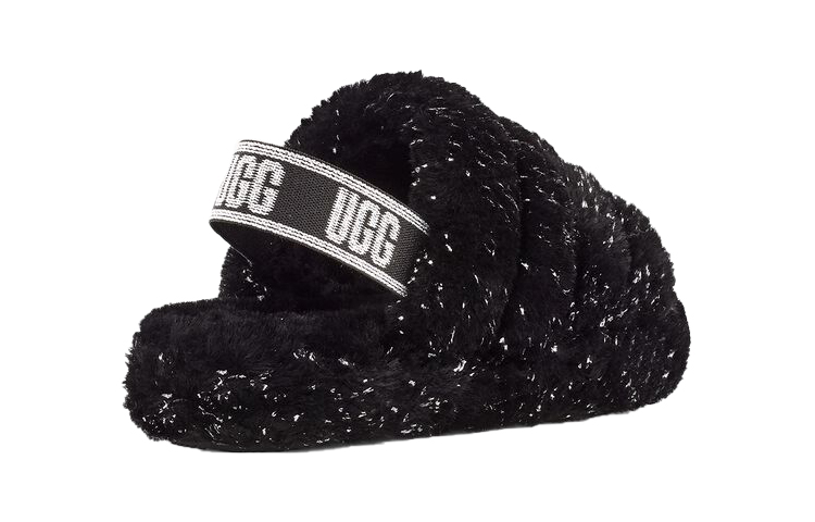 Lookbook (Youth) UGG Fluff Yeah Slide 'Metallic Black Sparkle' 1125380K-BLK