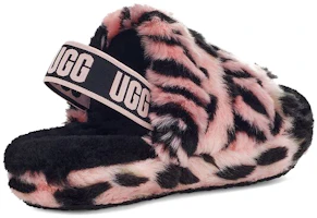 Shop 大童 UGG Fluff Yeah 舒適柔軟毛毛涼拖鞋 粉紅黑色